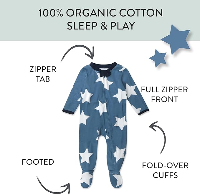 HonestBaby Baby Celebration Sleep & Play Footed One-Piece Pajama Sleeper 100% Organic Cotton