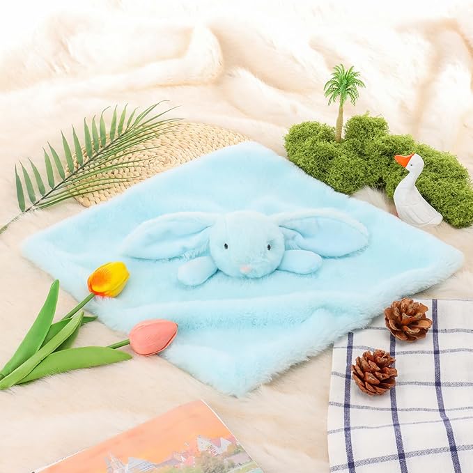 Apricot Lamb Stuffed Animals Light Blue Bunny Rabbit Security Blanket Infant Nursery Character Blanket Luxury Snuggler Plush Baby Lovey(Light Blue Bunny, 13 Inches)