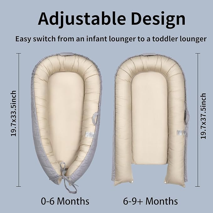 Infant Lounger, Portable Baby Nest Cover, 100% Cotton, Breathable & Reversible, Baby Lounger for Newborn, Adjustable Baby Floor Seat for Tummy Time, Essentials for Newborns