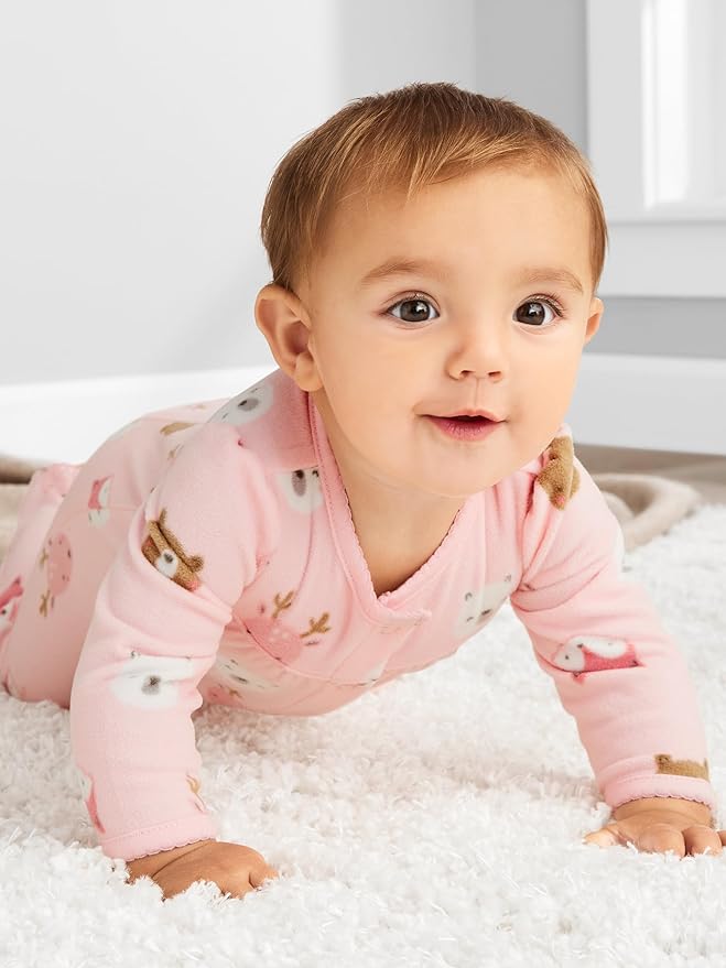 Simple Joys by Carter's Baby Girls' Cotton and Fleece Footed Sleep and Play, Pack of 2