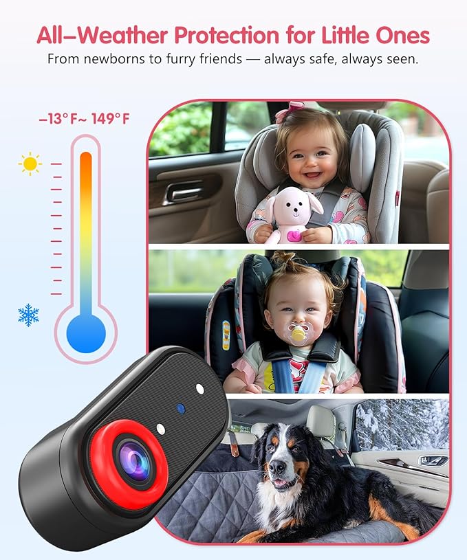BM2 PRO Dual Baby Car Camera, 5.2" 1080P HD Display for Rear-Facing Car Seats, IR Night Vision, Anti-Shake Mount, Easy Install – Ideal for Parents with 2 Kids and Pets