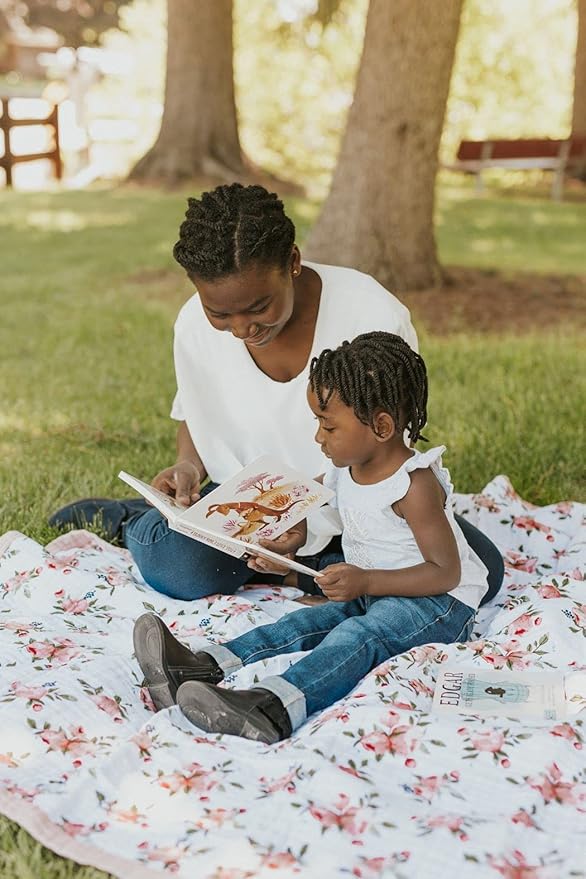 Little Unicorn Premium Quilted Throw | Super Soft, Multi-Layered Muslin XL Blanket| Great for Kids & Families (Watercolor Roses)