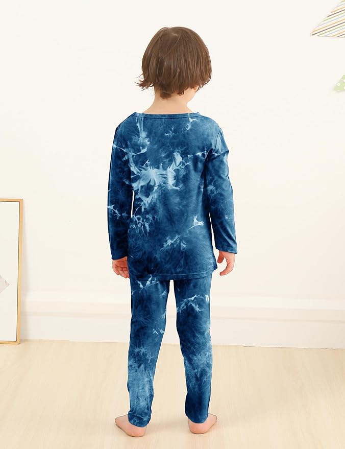 Jimonda Kids Toddler Soft Rayon From Bamboo Pajamas Long Sleeve Boys Girls Sleepwear Outdoor 4pcs Set Tops&Pants Tie Dye Pj
