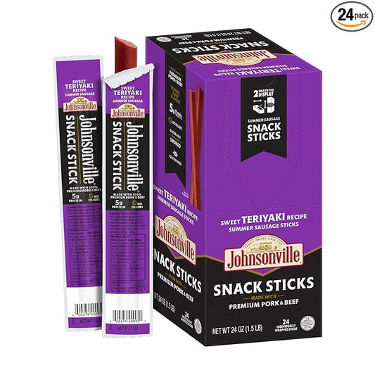 Johnsonville Summer Sausage Snack Sticks - Dairy Free, Gluten Free Protein Snacks, Jerky Snack Packs - Sweet Teriyaki, 1 oz., 24-Pack