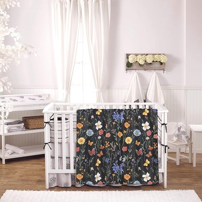 Baby Blanket Vintage Botanical Flower Wildflower for Boy Girl Newborn 30x40 Inch Toddler Infant Nursery Throw Blankets Double Layer Comfy Soft Plush Stroller Crib Quilt