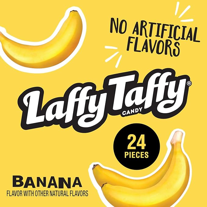 Laffy Taffy Candy, Stretchy & Tangy, Banana Flavor, 1.5 Ounce Bars (Pack of 24)