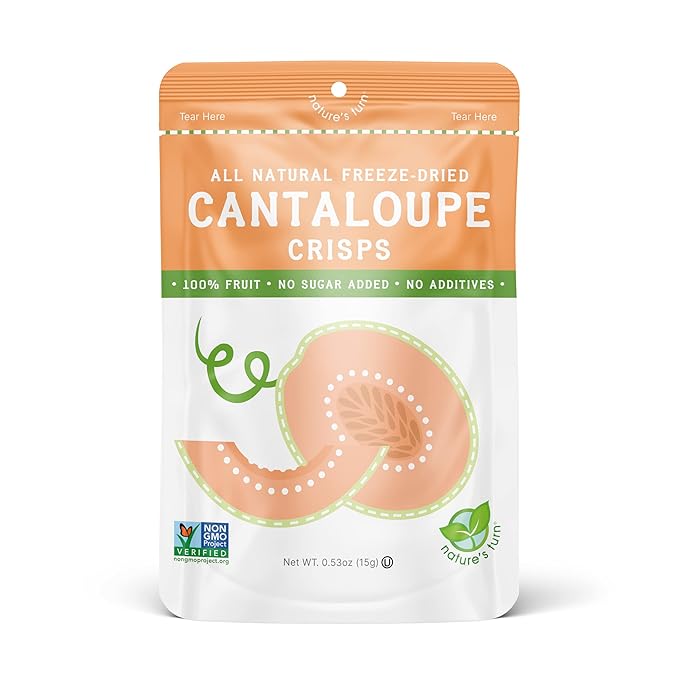 Nature’s Turn Freeze-Dried Cantaloupe Crisps – Healthy, Gluten-Free, Crispy & Delicious, Plant-Based Snack, Ideal for Cereal, Smoothies, School Lunches, & On-the-Go, Pack of 6 (0.53 oz Each)