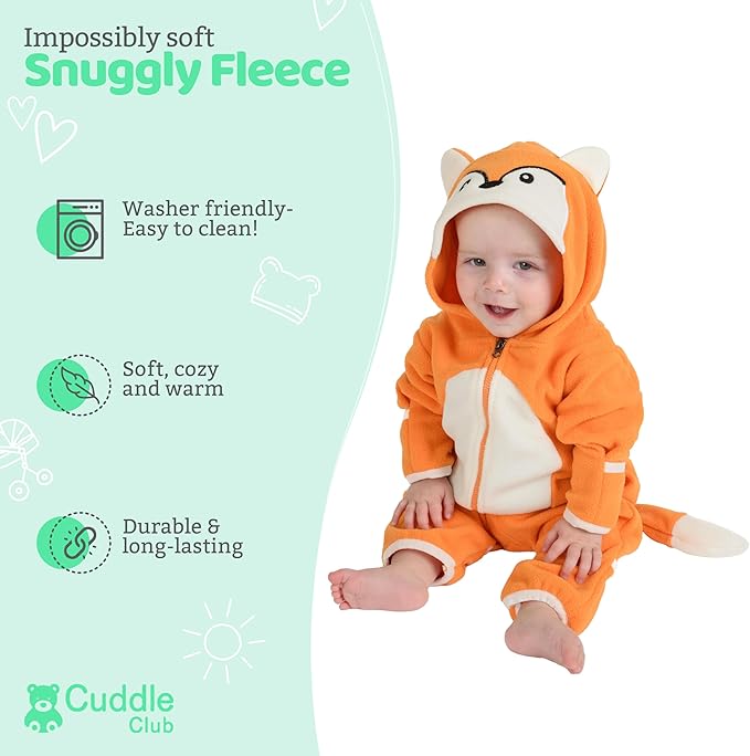 Cuddle Club Fleece Baby Bunting Bodysuit with Hood, Convertible Mittens & Booties, Car Seat Friendly, Soft & Warm, Easy Zip