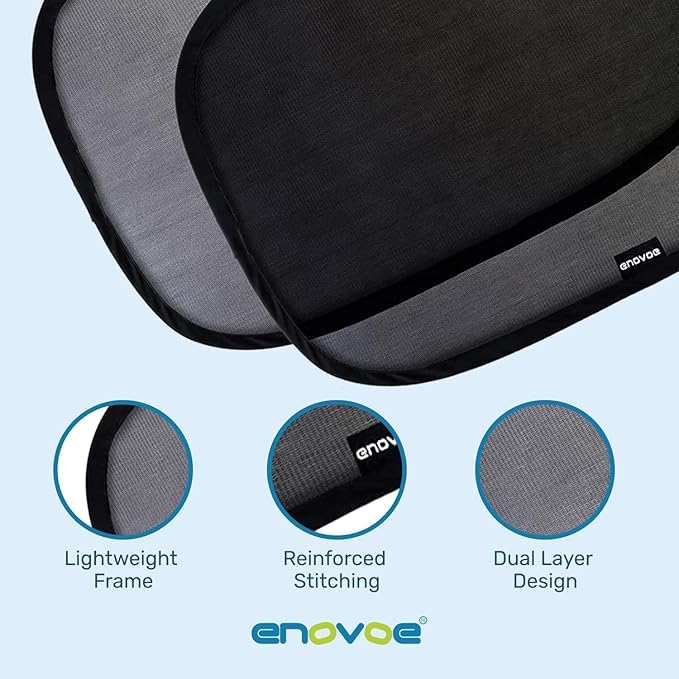 Enovoe Car Window Shades for Baby (2 Pack) - 21x14 Inches Sun Shade Blocker, Cling - Glare Shield and UV Rays Protection for Your Child - Side Windows Screens for SUV- Mesh Window Shades for car Baby
