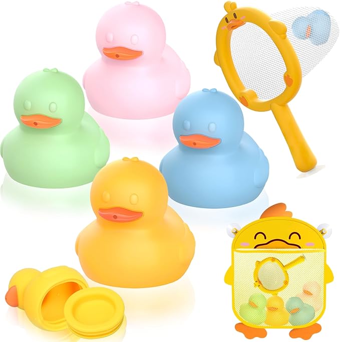 6-Piece Mold Free Rubber Duck Bath Toys for Toddlers 1-3 | Sensory Floating Ducks with Storage Bag for Kids, Boys & Girls