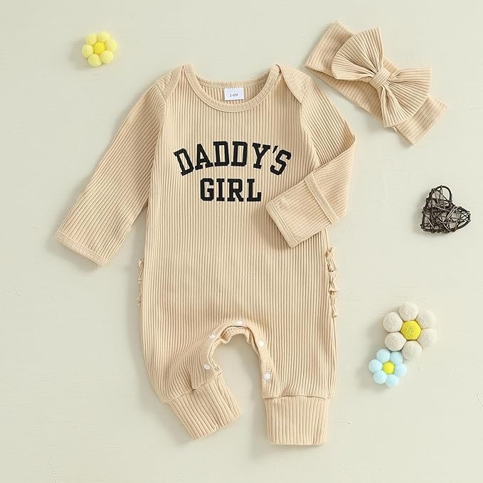 Newborn Baby Girls Rompers Knit Round Neck Long Sleeve Infant Fall Jumpsuits with Headband Coming Home Outfit