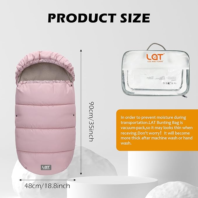 LAT Baby Warm Bunting Bag Universal,Stroller Sleeping Bag Cold Weather,Waterproof Toddler Footmuff (Detachable,Pink)