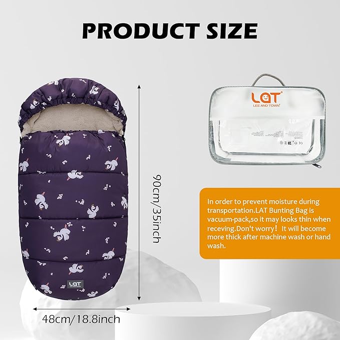 LAT Baby Warm Bunting Bag Universal,Stroller Sleeping Bag Cold Weather,Waterproof Toddler Footmuff(Detachable,Purple Swan)