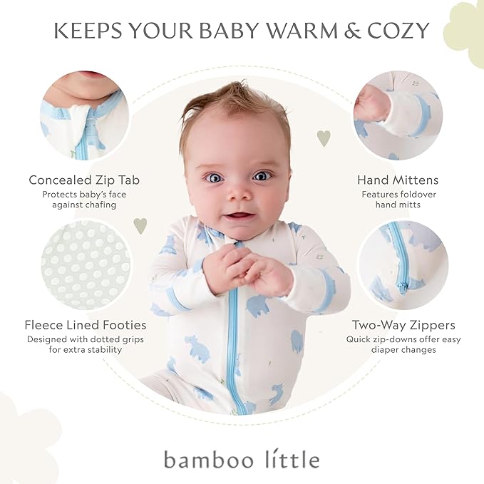 Bamboo Little Soft Baby Footie Pajamas, Baby Clothes, Newborn Sleepers, 95% Viscose and 5% Spandex, 0-24 Months