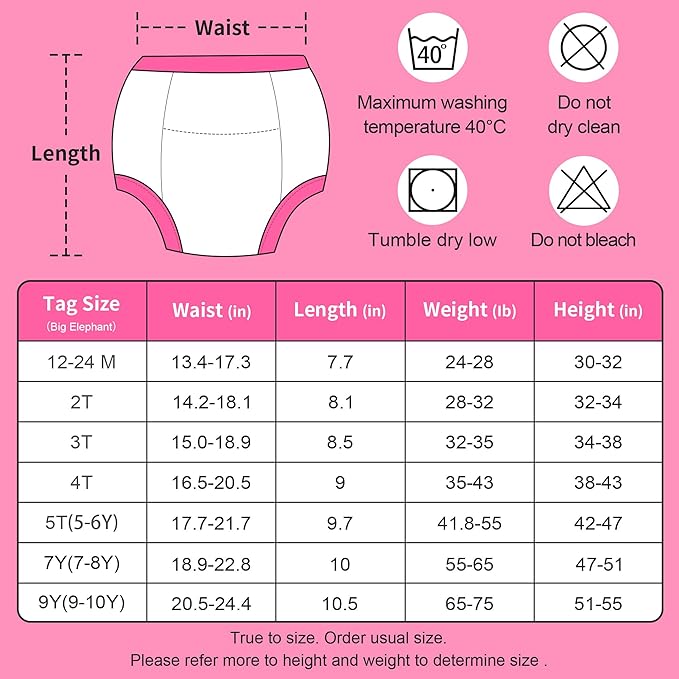 BIG ELEPHANT 10-Pack Baby Potty Training Underwear, Soft 100% Cotton Absorbent Training Pants for Boys & Girls, Ages 12M-10Y