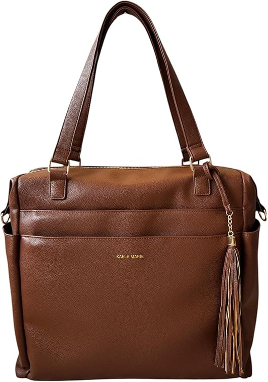 Large Diaper Bag Backpack, Vegan Leather Diaper Travel Tote Bag with Changing Pad and Stroller Straps