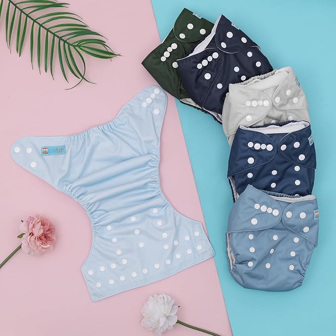 ALVABABY Baby Cloth Diaper 6 Pack with 12 Inserts One Size Cloth Diaper Covers Adjustable Washable Reusable for Baby Girls and Boys 6BM111