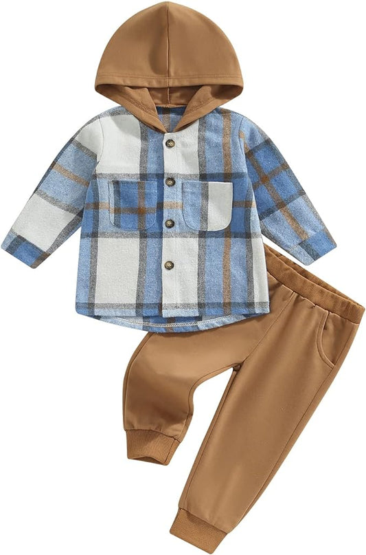 2Pcs Baby Boys Hoodie Tops Pants Set Dinosaur Deer Print Sweatsuit Fall Winter Outfits