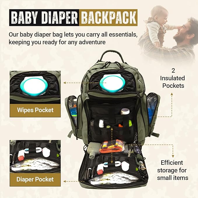 HighSpeedDaddy - Baby Diaper Backpack, Military-Grade, Waterproof, Compact Baby Travel Bag with Diaper Changing Mat