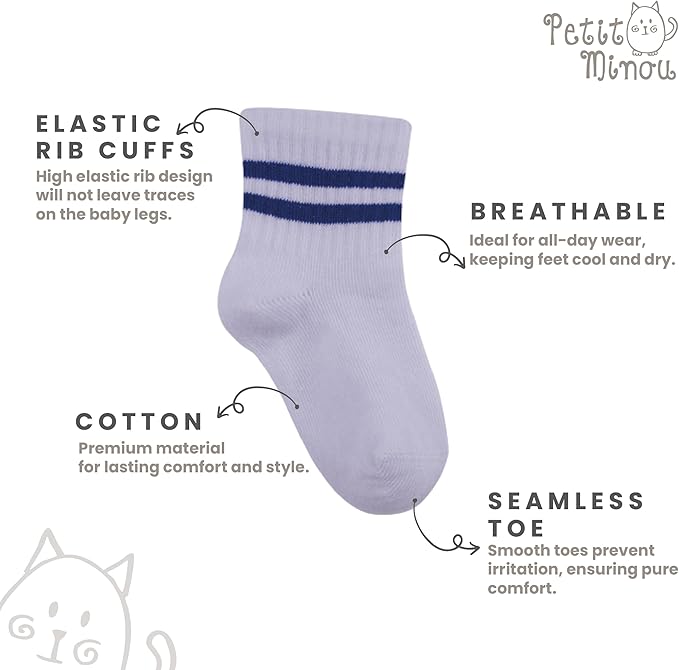Bella Seamless-Toe Turkish Cotton Ribbed Crew Socks - Stylish and Cozy 6-Pack Baby & Toddler Socks