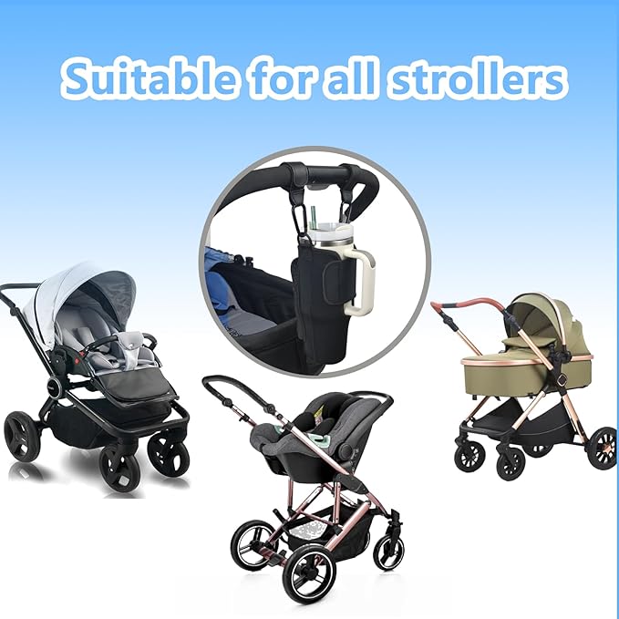 Stroller Cup Holder Compatible with Stanley,Stroller Cup Holder with Adjustable Strap and Pouch Taking Everywhere,Accessories for 30/40oz Stanley Cup