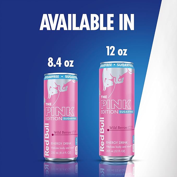 Red Bull Pink Edition Sugar Free Energy Drink, Wild Berries, 8.4 fl. oz., Pack of 4 cans, with 80mg Caffeine, Taurine & B Vitamins