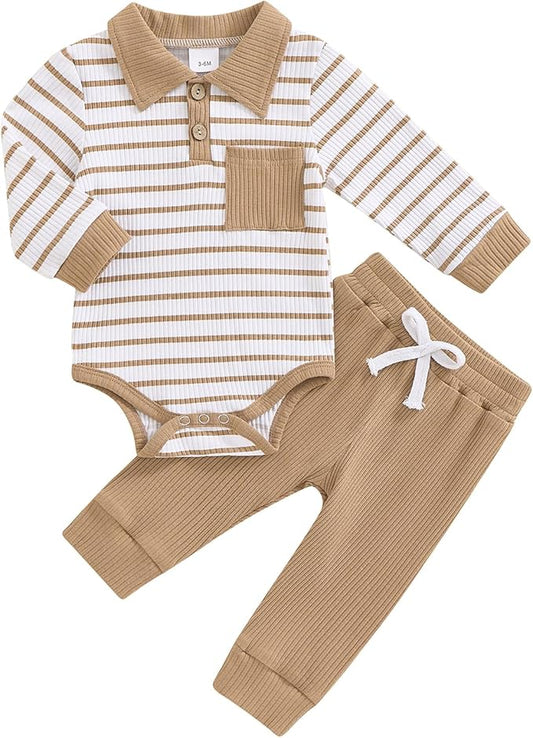 Newborn Baby Boy Girl Clothes Ribbed Knitted Long Sleeve Romper Pants Solid Cotton Infant Fall Winter Outfits 2Pcs