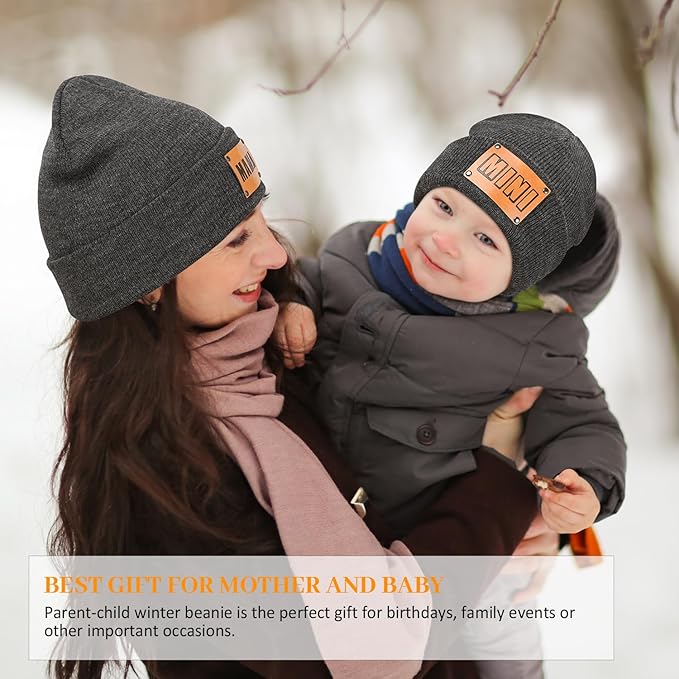Parent-Child Beanie Hat,Mother & Baby Daughter/Son Winter Warm Knit Hat,Kids Soft Beanie Cap