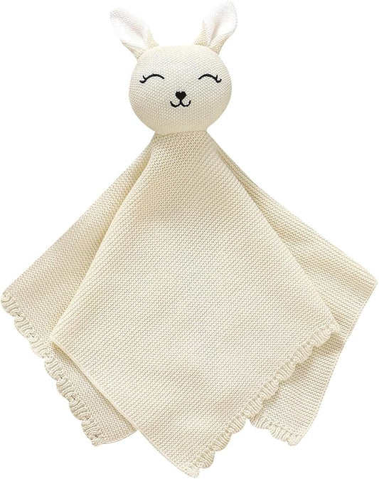 LAWKUL Bunny Lovey Baby Blanket Soft Cuddly Security Blanket Knit Snuggle Comfort for Newborns Toddler Boy Girl White 16x16in