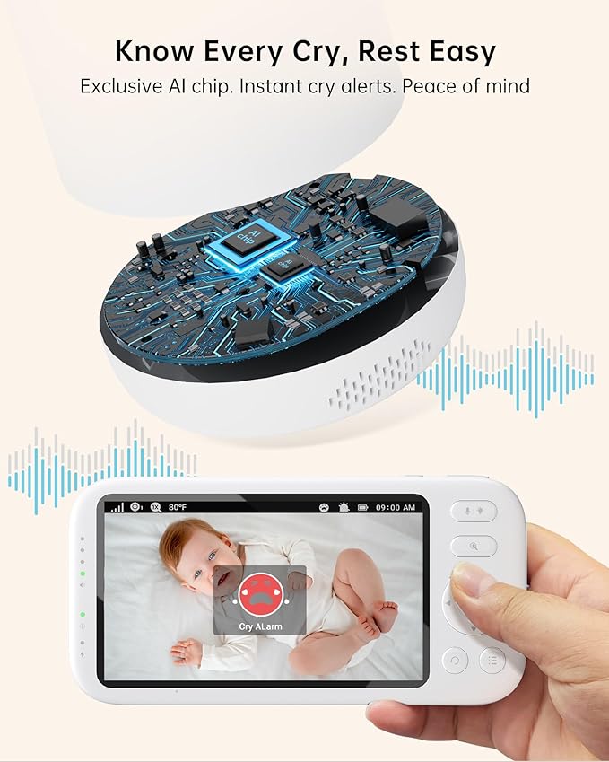 Jartoo 2K Video Baby Monitor with 2 Cameras and Audio, Long Range Baby Monitor No WiFi, 5.5" Split Display, VOX - AI Cry Detect, ANR, IR Night Vision, 2-Way Audio, 6000mAh