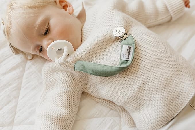 Copper Pearl Pacifier Holder 3-Pack: Premium Knit Binky Clips for Babies - Stylish Stainless Steel Design, Prevents Floor Drops - Fern