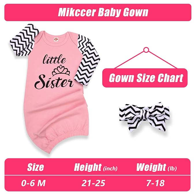 Newborn Baby Gown 0-6 Months, Super Soft Newborn Sleepers Gown, Long Sleeve Nightgown for Baby Girl, Infant Come Home Essential Outfit with Headband Green