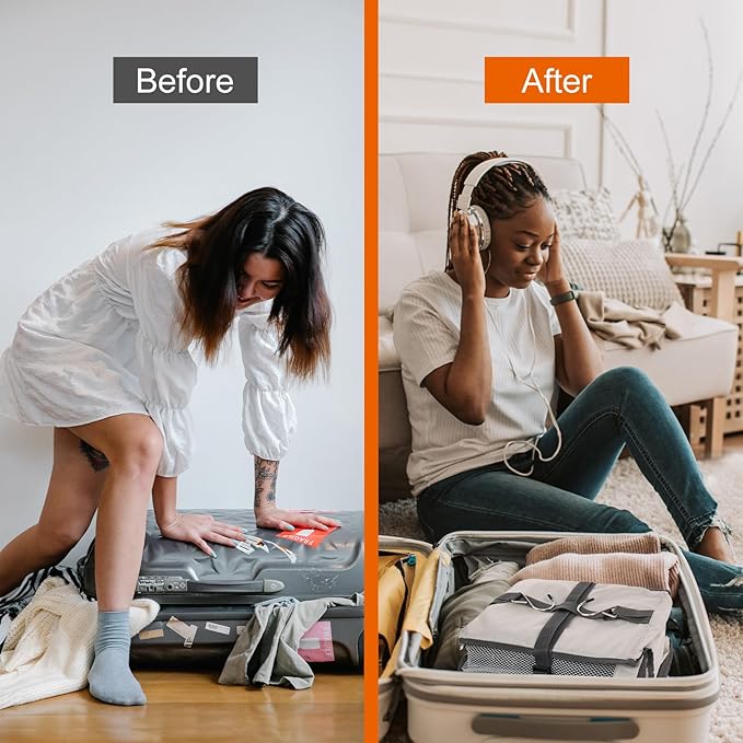 TABITORA Travel Portable Hanging Shelves Closet Organizer Packing Luggage Storage with Multifunctional and Foldable Invisible Compartment,Lightweight, for Suitcase, RV,Closet…lightgrey,XL