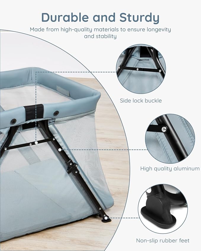 Lilian&Gema 2-in-1 Travel Crib, Portable Crib with Backpack, Lightweight Baby Travel Playpen, Foldable Play Yard with Thick Mattress for Babies & Toddlers, Baby Travel Essential