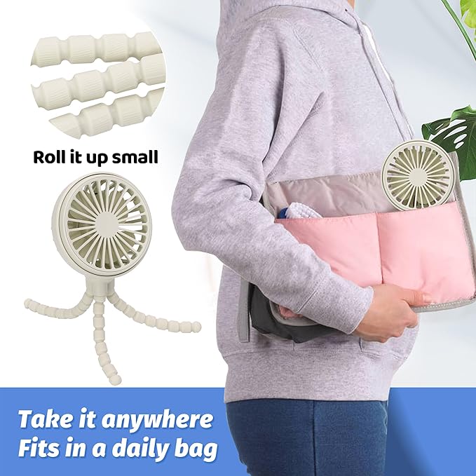 LAT Stroller Fan Flexible Tripod Clip On Fan,Portable Fan Car Seat Baby Fan with Flexible Tripod (White)