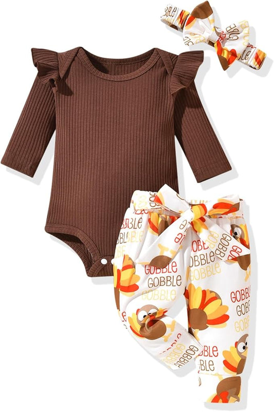 Aalizzwell Preemie Newborn Infant Baby Girls Clothes Ribbed Romper Bodysuit Pants Set Fall Winter Outfits