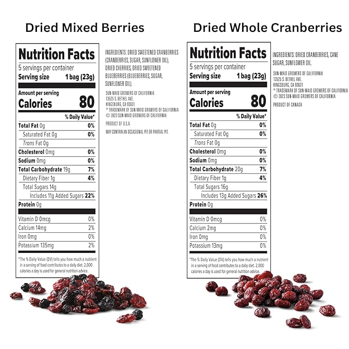 Sun-Maid Farmstand Reserve 24 Count Variety Pack - 0.8 oz Snack Bag – (12) Whole Dried Cranberries and (12) Dried Mixed Berries (Amazon Exclusive)