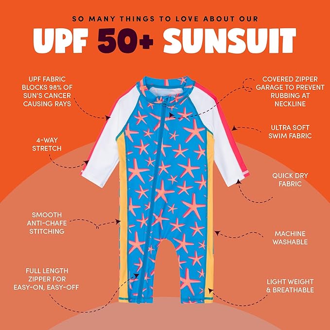 SwimZip Boys' Long-Sleeve UPF 50+ Swimsuit for Baby, Toddler, & Little Boys