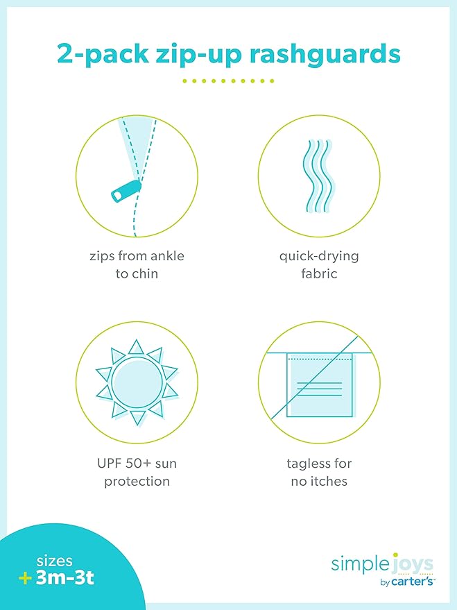 Simple Joys by Carter's Baby-Boys 2-Pack 1-Piece Zip Rashguards