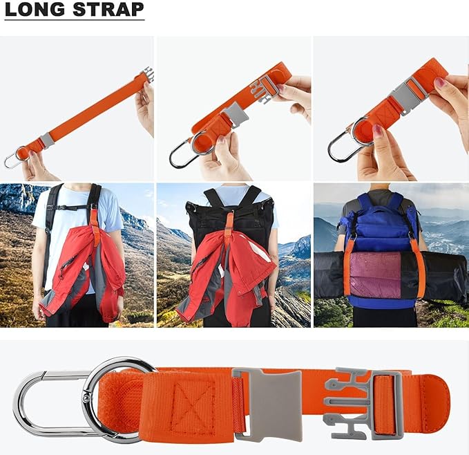 Elastic Jacket Gripper with D-Ring Hook and Buckle, ZINZ D-Ring Hook Baggage Suitcase Straps Belts Travel Accessories, Makes Your Hands Free