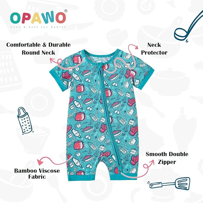 OPAWO Bamboo Baby Pajamas 3 Pack, Double Zipper Bamboo Sleepers for Baby Boy Girl Romper, Toddler Summer Clothes Outfit 0-24M