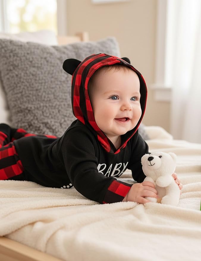 Fommy Newborn Baby Boy Clothes Plaid Letter Print Long Sleeve Hoodies + Long Pants 2PCS Fall Winter Outfits Set
