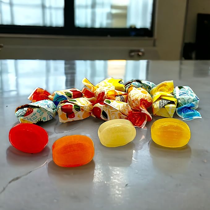 Fruit Filled Hard Candy, Delicious and Flavorful Gourmet Bon Bons Cherry, Orange, Strawberry, Pineapple, and Lemon 1.5 lbs Individually Wrapped for Freshness -Assorted Hard Candy With A Soft Chewy Center Delight-Approx 100 Pieces(24 oz)