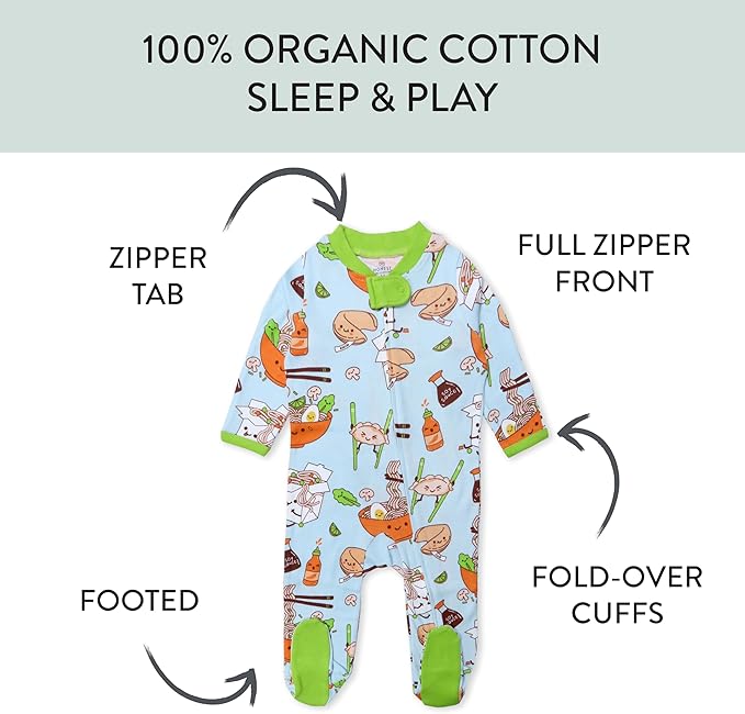 HonestBaby Sleep & Play Footed One-piece Pajama Sleeper 100% Organic Cotton, Baby Boys