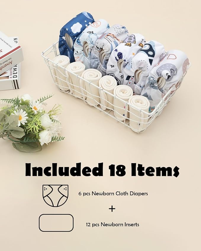ALVABABY Baby Cloth Diapers 6 Pack with 12 Inserts Cloth Diaper Covers Adjustable Washable Reusable for Baby Girls and Boys 6DM118A