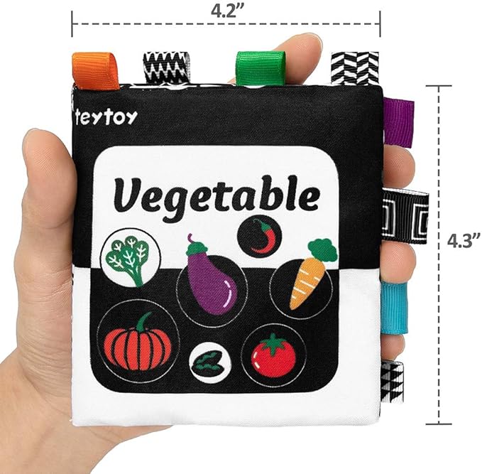 teytoy Baby Soft Cloth Book Set 6 PCS, Black and White High Contrast Baby Activity Crinkle Books for 0 3 6 9 12 Months Newborn Infants Babies Boys and Girls Early Educational Learning Toys