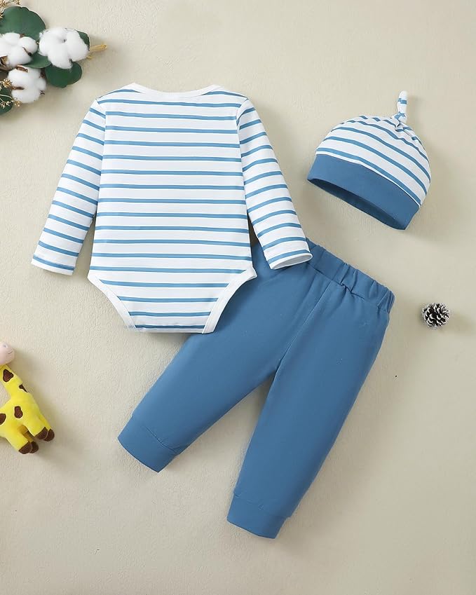 SUNNY PIGGY Baby Boy Clothes Newborn Infant Boys Outfits Romper Hat Pants 3PC Set 0-3 3-6 6-12 12-18 Month Clothing Gift