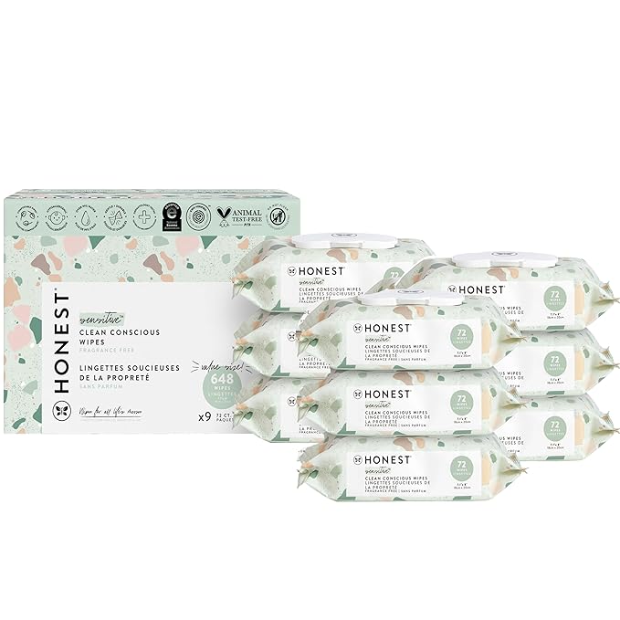 The Honest Company Clean Conscious Unscented Wipes | Over 99% Water, Compostable, Plant-Based, Baby Wipes | Hypoallergenic for Sensitive Skin, EWG Verified | Geo Mood, 648 Count