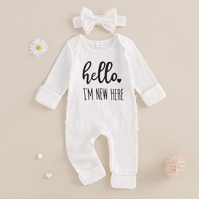 Newborn Girl Clothes Baby Girl Coming Home Outfit Zipper One-piece Outfits Ruffle Footie Bodysuit Jumpsuit Headband
