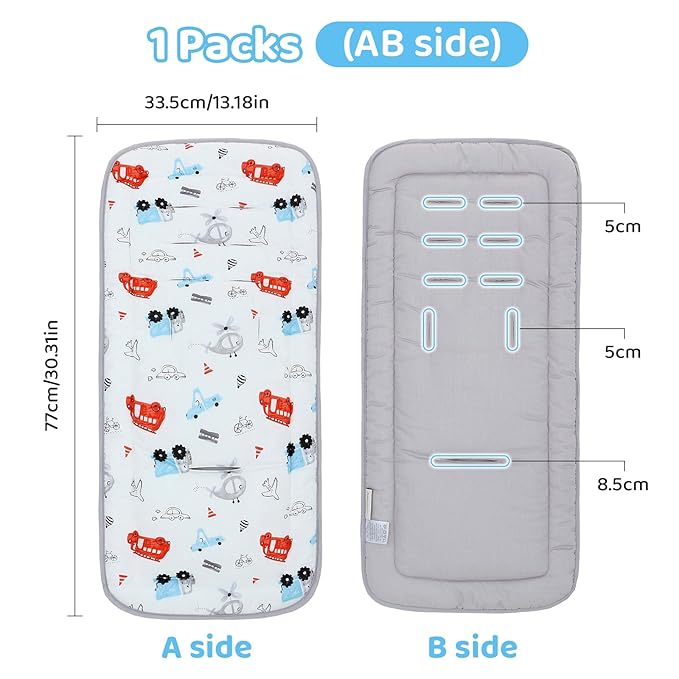 Baby Stroller Cushion,Infant Car Seat Insert-Reversible Universal Breathable and Soft Newborn Stroller Mat,100% Cotton Cover Toddler Seat Pad Liner-34x78cm,1 Pack(Car+Gray)